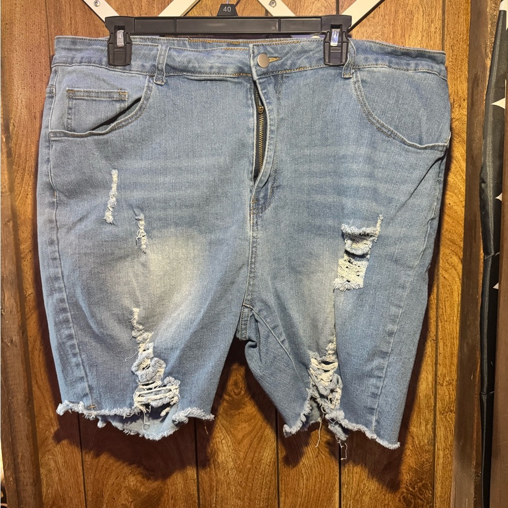 SHEIN Light Blue Distressed Jean Shorts